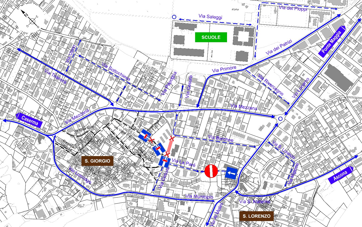 La mappa della nuova circolazione stradale nel comparto della Casa anziani medicalizzata.