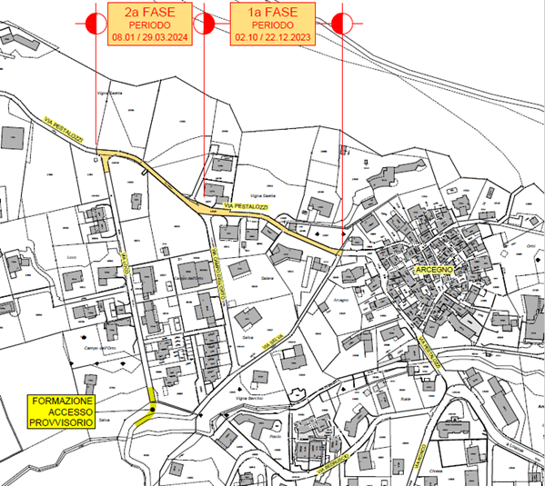 La mappa delle due fasi del cantiere in Via Enrico Pestalozzi.