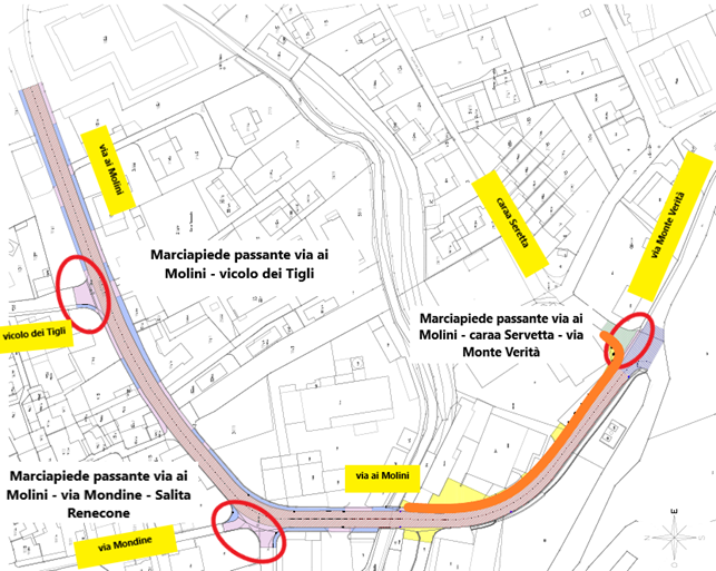 La mappa degli interventi di messa in sicurezza di Via ai Molini.
